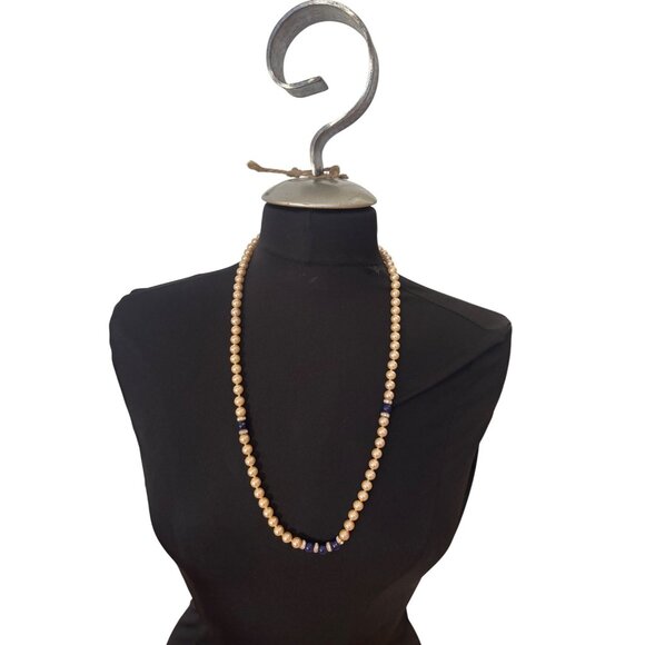 Vintage Pearl & Blue Beaded Necklace With Rhinestone Accents & Decorative Clasp - Picture 3 of 9